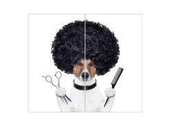 Banjado Schneidebretter|Herdabdeckungen<Herdabdeckplatte Glas 2 Teilig Je 30x52CM Schneidebrett Herdabdeckung Mit Motiv Friseur Jack Russel