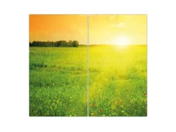 Banjado Herdabdeckplatte Glas 2 Teilig Je 30x52CM Schneidebrett Herdabdeckung Mit Motiv Guten Morgen 2