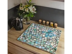 Banjado Schneidebretter|Herdabdeckungen<Herdabdeckplatte Glas 1 Teilig 60x52CM Schneidebrett Herdabdeckung Mit Motiv Mosaik Blau