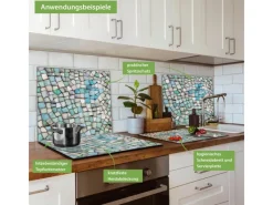 Banjado Schneidebretter|Herdabdeckungen<Herdabdeckplatte Glas 1 Teilig 60x52CM Schneidebrett Herdabdeckung Mit Motiv Mosaik Blau