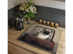Banjado Herdabdeckplatte Glas 1 Teilig 60x52CM Schneidebrett Herdabdeckung Mit Motiv Mops Im Koffer< Herde|Kochfelder