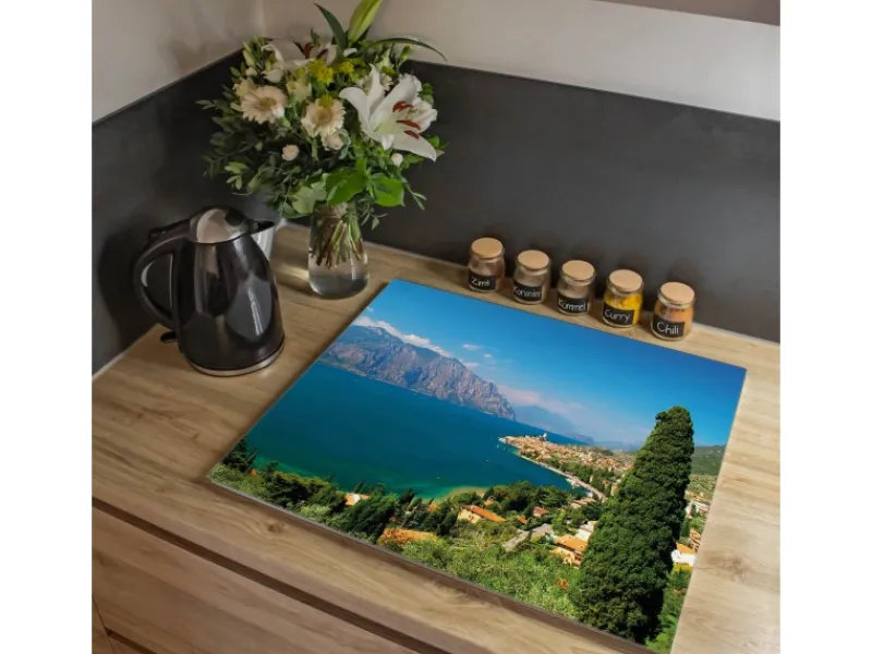 Best Banjado Herdabdeckplatte Glas 1 Teilig 60x52CM Schneidebrett Herdabdeckung Mit Motiv Gardasee