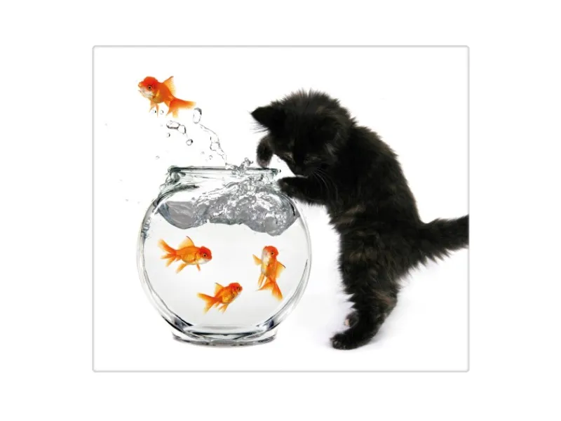 Banjado Herdabdeckplatte Glas 1 Teilig 60x52CM Schneidebrett Herdabdeckung Mit Motiv Katze Und Fisch< Herde|Kochfelder