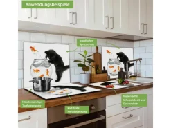 Banjado Herdabdeckplatte Glas 1 Teilig 60x52CM Schneidebrett Herdabdeckung Mit Motiv Katze Und Fisch< Herde|Kochfelder