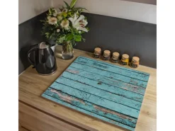 Banjado Herdabdeckplatte Glas 1 Teilig 60x52CM Schneidebrett Herdabdeckung Mit Motiv Blaue Holzlatten< Schneidebretter|Herdabdeckungen