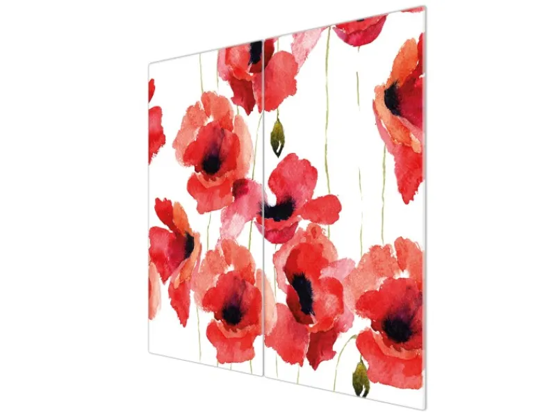 Banjado Herdabdeckplatte Glas 2 Teilig Je 30x52CM Schneidebrett Herdabdeckung Mit Motiv Mohn Aquarell< Herde|Schneidebretter