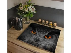 Clearance Banjado Herdabdeckplatte Glas 1 Teilig 60x52CM Schneidebrett Herdabdeckung Mit Motiv Uhu