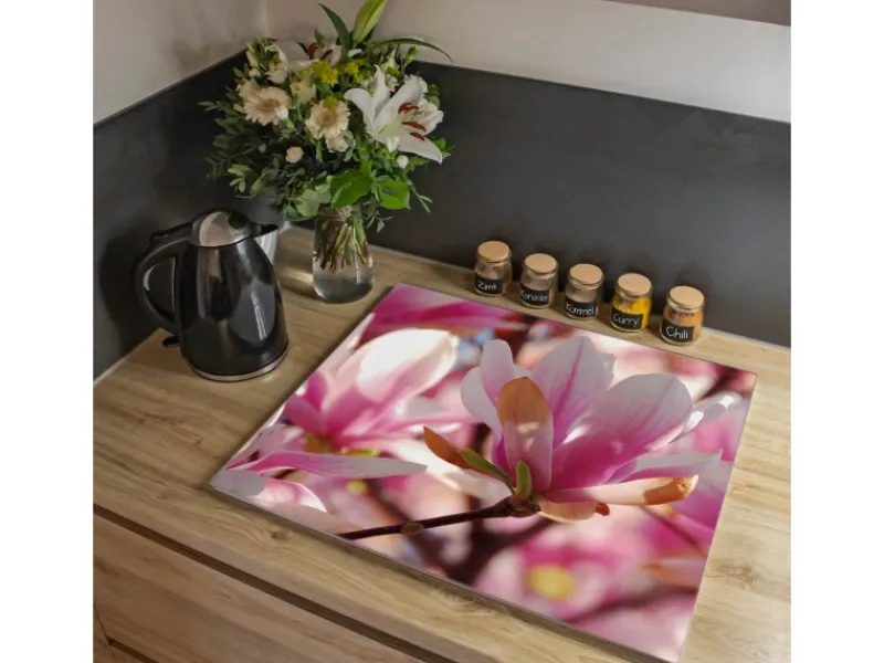 Banjado Schneidebretter|Herdabdeckungen<Herdabdeckplatte Glas 1 Teilig 60x52CM Schneidebrett Herdabdeckung Mit Motiv Magnolia