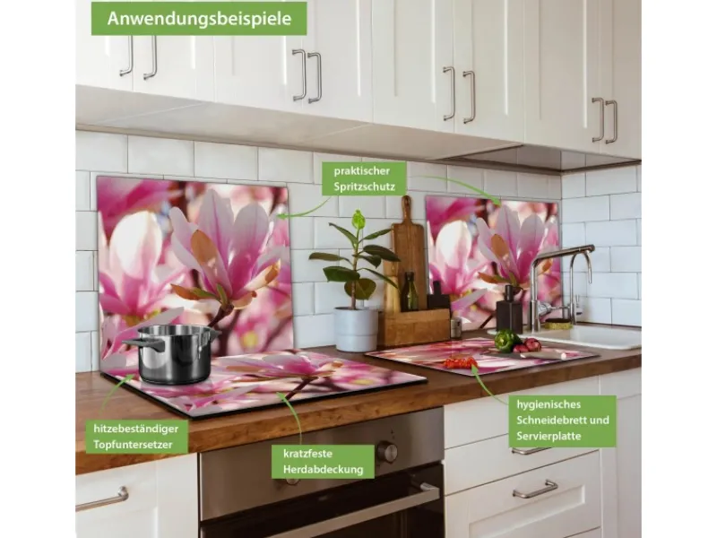 Banjado Schneidebretter|Herdabdeckungen<Herdabdeckplatte Glas 1 Teilig 60x52CM Schneidebrett Herdabdeckung Mit Motiv Magnolia