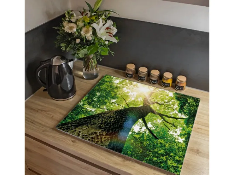 Online Banjado Herdabdeckplatte Glas 1 Teilig 60x52CM Schneidebrett Herdabdeckung Mit Motiv Baumkrone