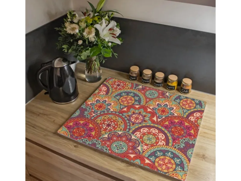 Banjado Herdabdeckplatte Glas 1 Teilig 60x52CM Schneidebrett Herdabdeckung Mit Motiv Rosetten< Schneidebretter|Herdabdeckungen