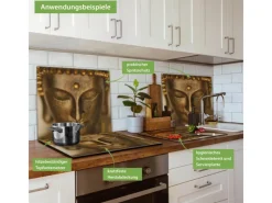 Best Banjado Herdabdeckplatte Glas 1 Teilig 60x52CM Schneidebrett Herdabdeckung Mit Motiv Buddha Gold