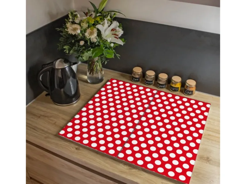 Banjado Herdabdeckplatte Glas 2 Teilig Je 30x52CM Schneidebrett Herdabdeckung Mit Motiv Punkte Rot< Schneidebretter|Herdabdeckungen