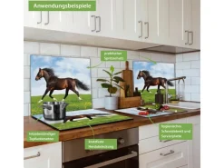 Banjado Herdabdeckungen|Kochfelder<Herdabdeckplatte Glas 1 Teilig 60x52CM Schneidebrett Herdabdeckung Mit Motiv Pferd