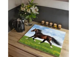 Banjado Herdabdeckungen|Kochfelder<Herdabdeckplatte Glas 1 Teilig 60x52CM Schneidebrett Herdabdeckung Mit Motiv Pferd