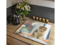 Banjado Schneidebretter|Herdabdeckungen<Herdabdeckplatte Glas 1 Teilig 60x52CM Schneidebrett Herdabdeckung Mit Motiv Kleine Katze