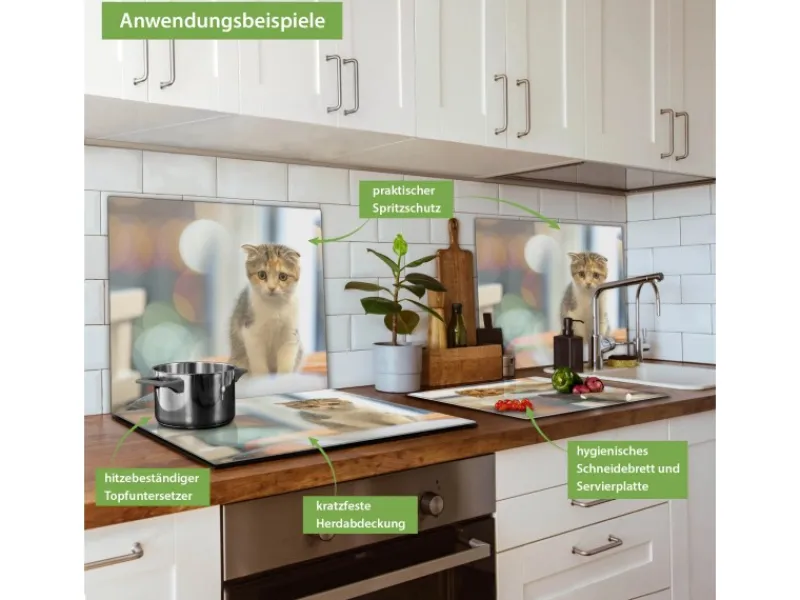 Banjado Schneidebretter|Herdabdeckungen<Herdabdeckplatte Glas 1 Teilig 60x52CM Schneidebrett Herdabdeckung Mit Motiv Kleine Katze