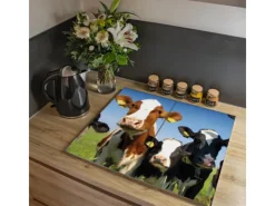 Banjado Herdabdeckplatte Glas 2 Teilig Je 30x52CM Schneidebrett Herdabdeckung Mit Motiv Kühe< Schneidebretter|Herdabdeckungen