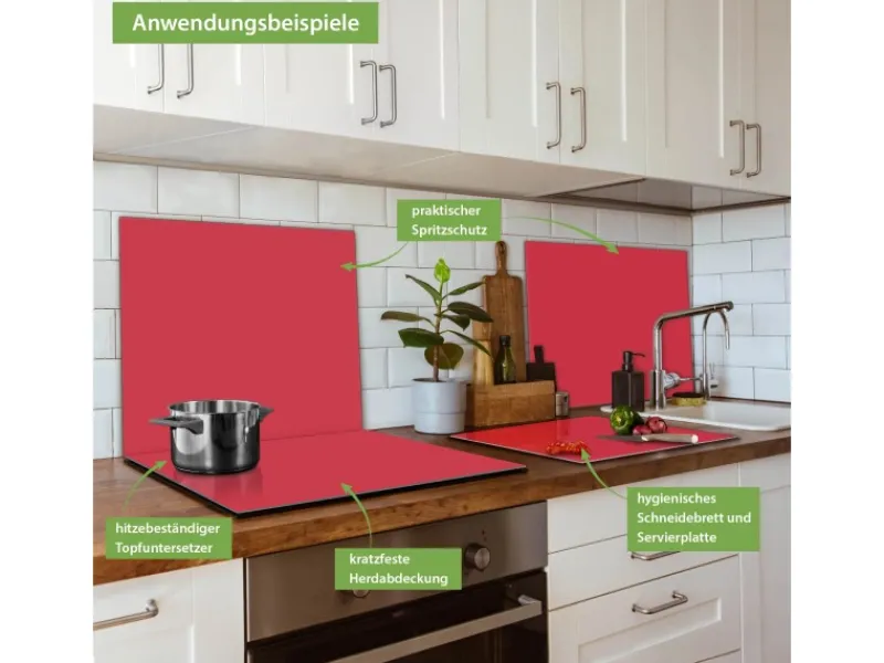 Hot Banjado Herdabdeckplatte Glas 1 Teilig 60x52CM Schneidebrett Herdabdeckung Mit Motiv Feuerrot