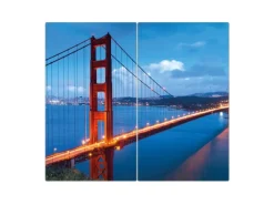 Banjado Schneidebretter|Herdabdeckungen<Herdabdeckplatte Glas 2 Teilig Je 30x52CM Schneidebrett Herdabdeckung Mit Motiv Golden Gate Bridge