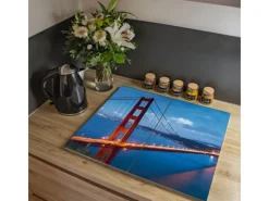 Banjado Schneidebretter|Herdabdeckungen<Herdabdeckplatte Glas 2 Teilig Je 30x52CM Schneidebrett Herdabdeckung Mit Motiv Golden Gate Bridge