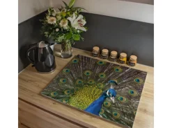 Banjado Herdabdeckplatte Glas 1 Teilig 60x52CM Schneidebrett Herdabdeckung Mit Motiv Pfau< Herdabdeckungen|Schneidebretter