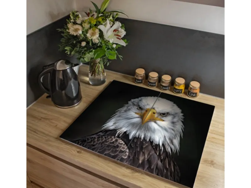 Banjado Herdabdeckplatte Glas 2 Teilig Je 30x52CM Schneidebrett Herdabdeckung Mit Motiv Adler< Schneidebretter|Herdabdeckungen