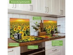 Banjado Herdabdeckplatte Glas 1 Teilig 60x52CM Schneidebrett Herdabdeckung Mit Motiv Sonnenblumenmeer< Schneidebretter|Herdabdeckungen