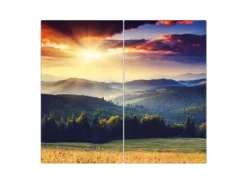 Banjado Schneidebretter|Herdabdeckungen<Herdabdeckplatte Glas 2 Teilig Je 30x52CM Schneidebrett Herdabdeckung Mit Motiv Karpaten Sonnenuntergang