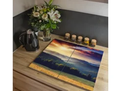 Banjado Schneidebretter|Herdabdeckungen<Herdabdeckplatte Glas 2 Teilig Je 30x52CM Schneidebrett Herdabdeckung Mit Motiv Karpaten Sonnenuntergang