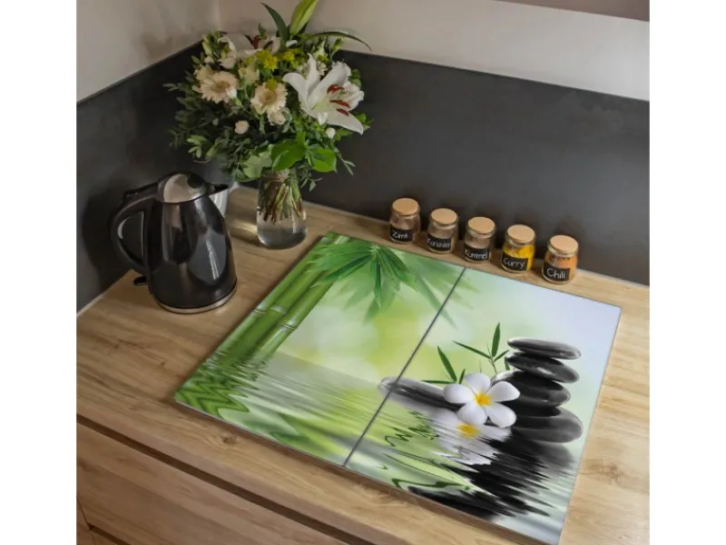 Banjado Herdabdeckplatte Glas 2 Teilig Je 30x52CM Schneidebrett Herdabdeckung Mit Motiv Steine & Relax 6