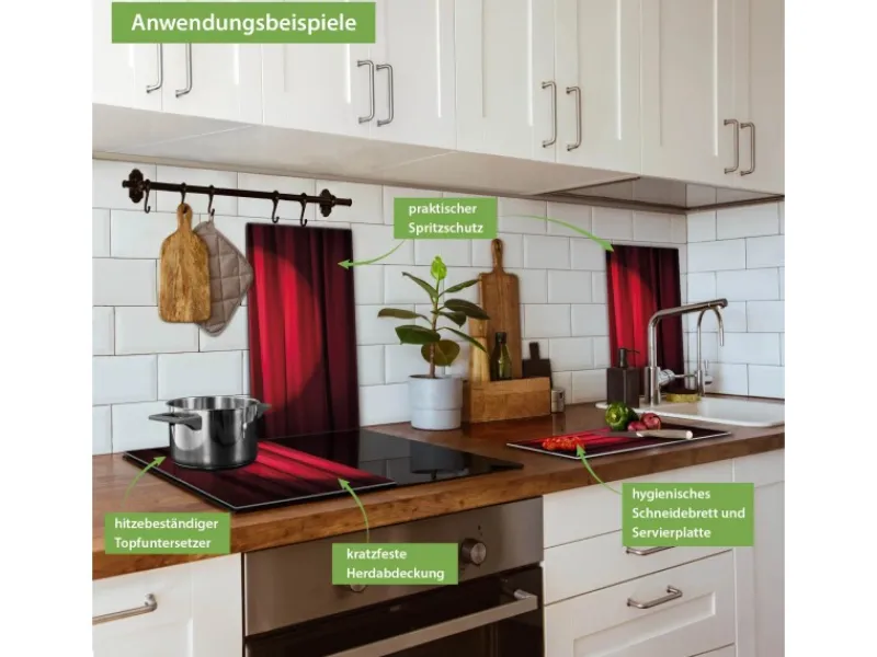 Banjado Herdabdeckplatte Glas 2 Teilig Je 30x52CM Schneidebrett Herdabdeckung Mit Motiv Roter Vorhang< Schneidebretter|Herdabdeckungen