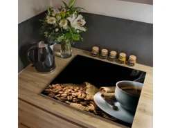 Banjado Herdabdeckplatte Glas 1 Teilig 60x52CM Schneidebrett Herdabdeckung Mit Motiv Hot Coffee< Herdabdeckungen|Schneidebretter