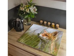 Banjado Herdabdeckplatte Glas 1 Teilig 60x52CM Schneidebrett Herdabdeckung Mit Motiv Fuchs< Küchenrückwände|Schneidebretter
