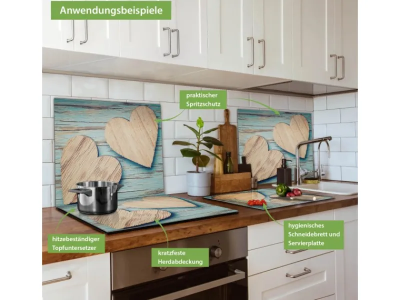 Clearance Banjado Herdabdeckplatte Glas 1 Teilig 60x52CM Schneidebrett Herdabdeckung Mit Motiv Holz Herzen