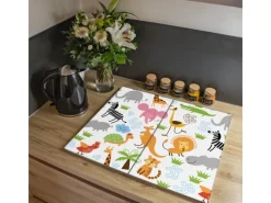 Banjado Herdabdeckplatte Glas 2 Teilig Je 30x52CM Schneidebrett Herdabdeckung Mit Motiv Fröhliche Tiere< Herde|Kochfelder