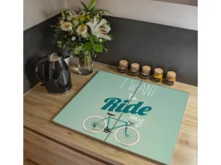 Clearance Banjado Herdabdeckplatte Glas 2 Teilig Je 30x52CM Schneidebrett Herdabdeckung Mit Motiv I Want To Ride My Bike