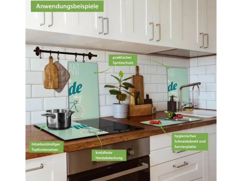 Clearance Banjado Herdabdeckplatte Glas 2 Teilig Je 30x52CM Schneidebrett Herdabdeckung Mit Motiv I Want To Ride My Bike