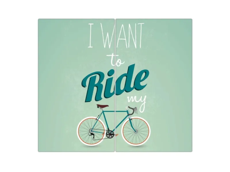 Clearance Banjado Herdabdeckplatte Glas 2 Teilig Je 30x52CM Schneidebrett Herdabdeckung Mit Motiv I Want To Ride My Bike