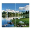 Banjado Herdabdeckplatte Glas 2 Teilig Je 30x52CM Schneidebrett Herdabdeckung Mit Motiv Gebirgssee