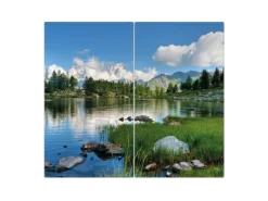 Banjado Herdabdeckplatte Glas 2 Teilig Je 30x52CM Schneidebrett Herdabdeckung Mit Motiv Gebirgssee