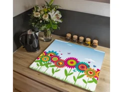 Banjado Herdabdeckplatte Glas 1 Teilig 60x52CM Schneidebrett Herdabdeckung Mit Motiv Bunte Blumen< Herdabdeckungen|Herde