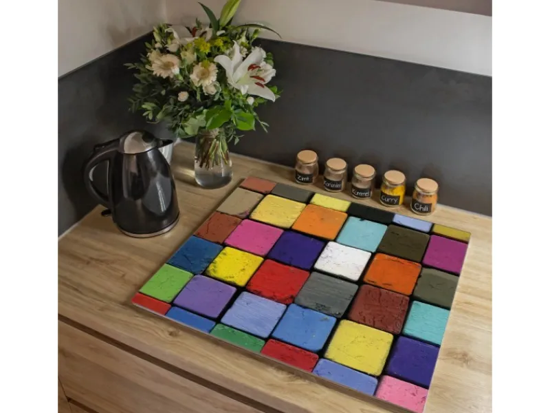 Hot Banjado Herdabdeckplatte Glas 1 Teilig 60x52CM Schneidebrett Herdabdeckung Mit Motiv Bunte Kreide