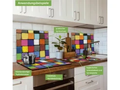 Hot Banjado Herdabdeckplatte Glas 1 Teilig 60x52CM Schneidebrett Herdabdeckung Mit Motiv Bunte Kreide