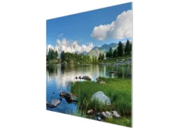 Banjado Herdabdeckplatte Glas 1 Teilig 60x52CM Schneidebrett Herdabdeckung Mit Motiv Gebirgssee< Herde|Kochfelder