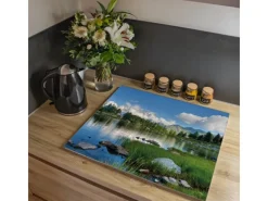 Banjado Herdabdeckplatte Glas 1 Teilig 60x52CM Schneidebrett Herdabdeckung Mit Motiv Gebirgssee< Herde|Kochfelder