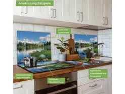 Banjado Herdabdeckplatte Glas 1 Teilig 60x52CM Schneidebrett Herdabdeckung Mit Motiv Gebirgssee< Herde|Kochfelder