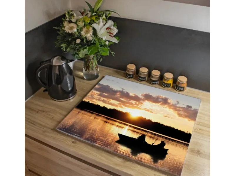 Banjado Schneidebretter|Herde<Herdabdeckplatte Glas 1 Teilig 60x52CM Schneidebrett Herdabdeckung Mit Motiv Angler