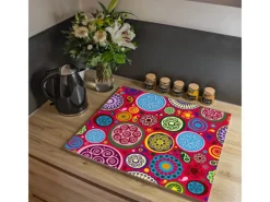 Banjado Herdabdeckplatte Glas 1 Teilig 60x52CM Schneidebrett Herdabdeckung Mit Motiv Retro Kreise