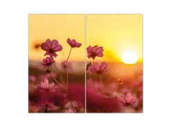 Banjado Schneidebretter|Herdabdeckungen<Herdabdeckplatte Glas 2 Teilig Je 30x52CM Schneidebrett Herdabdeckung Mit Motiv Cosmea Feld
